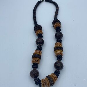Vintage Chunky Wooden Beaded Statement Necklace 12”
